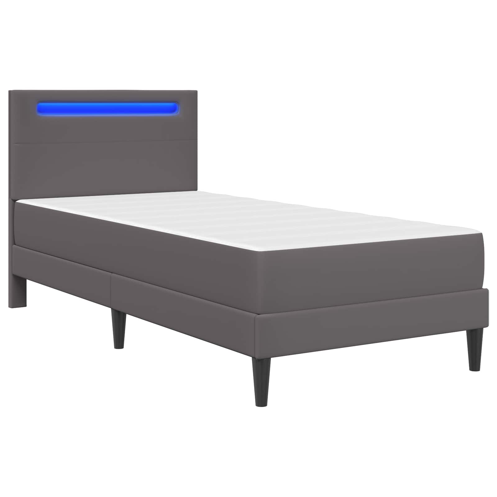 Sengestel med LED-lysstrimler Grå 100 x 200 cm Kunstlæder