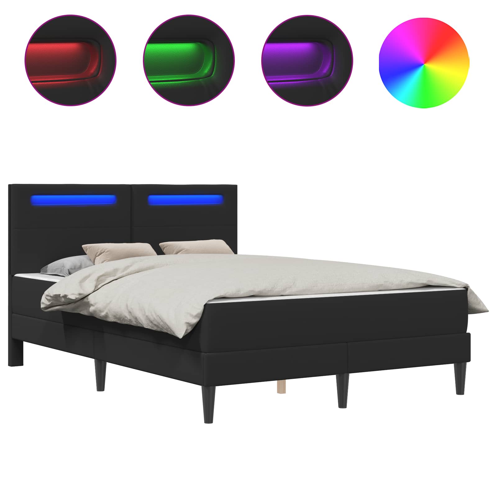 Sengestel med LED-lysstrimler Sort 120 x 200 cm Kunstlæder