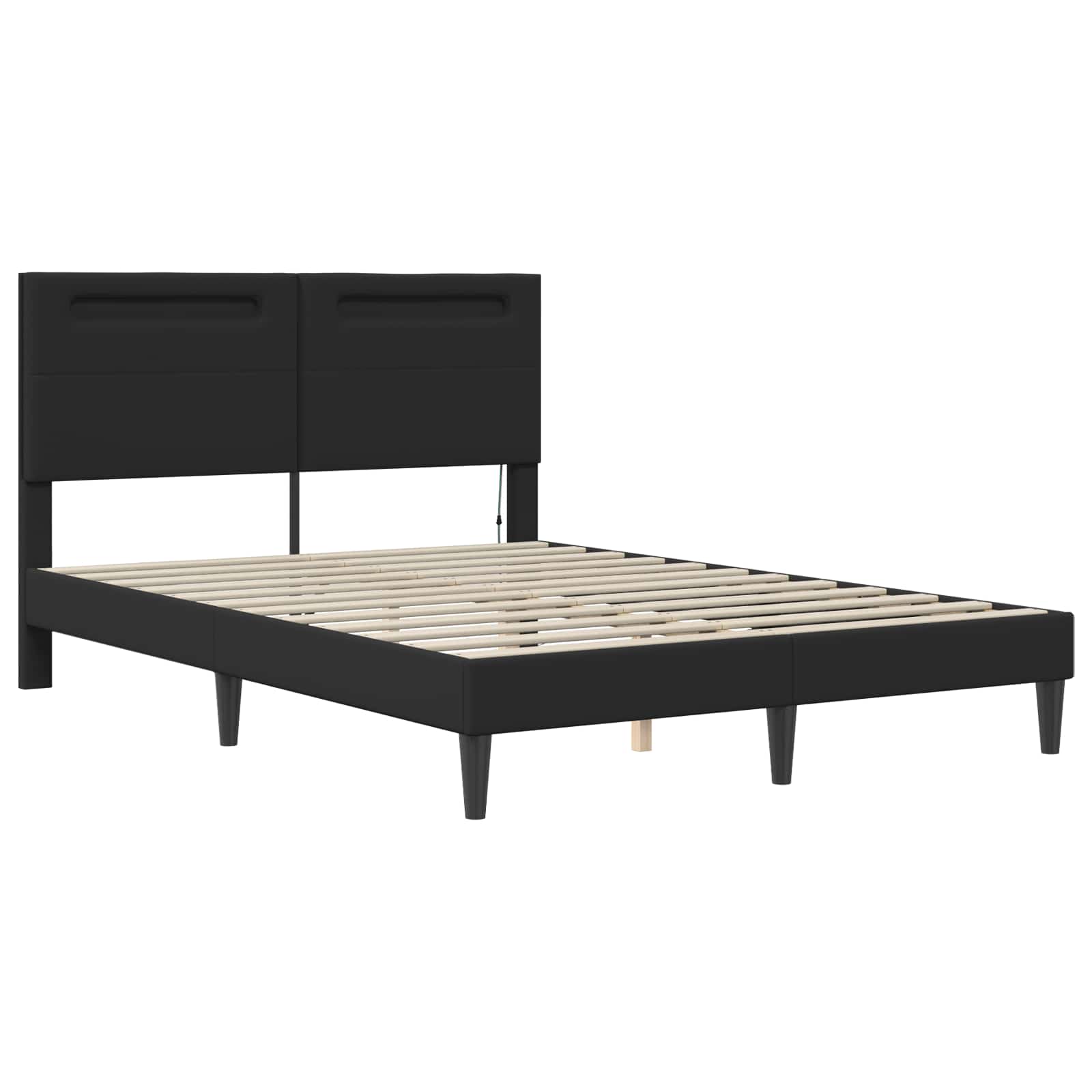 Sengestel med LED-lysstrimler Sort 140 x 190 cm Kunstlæder