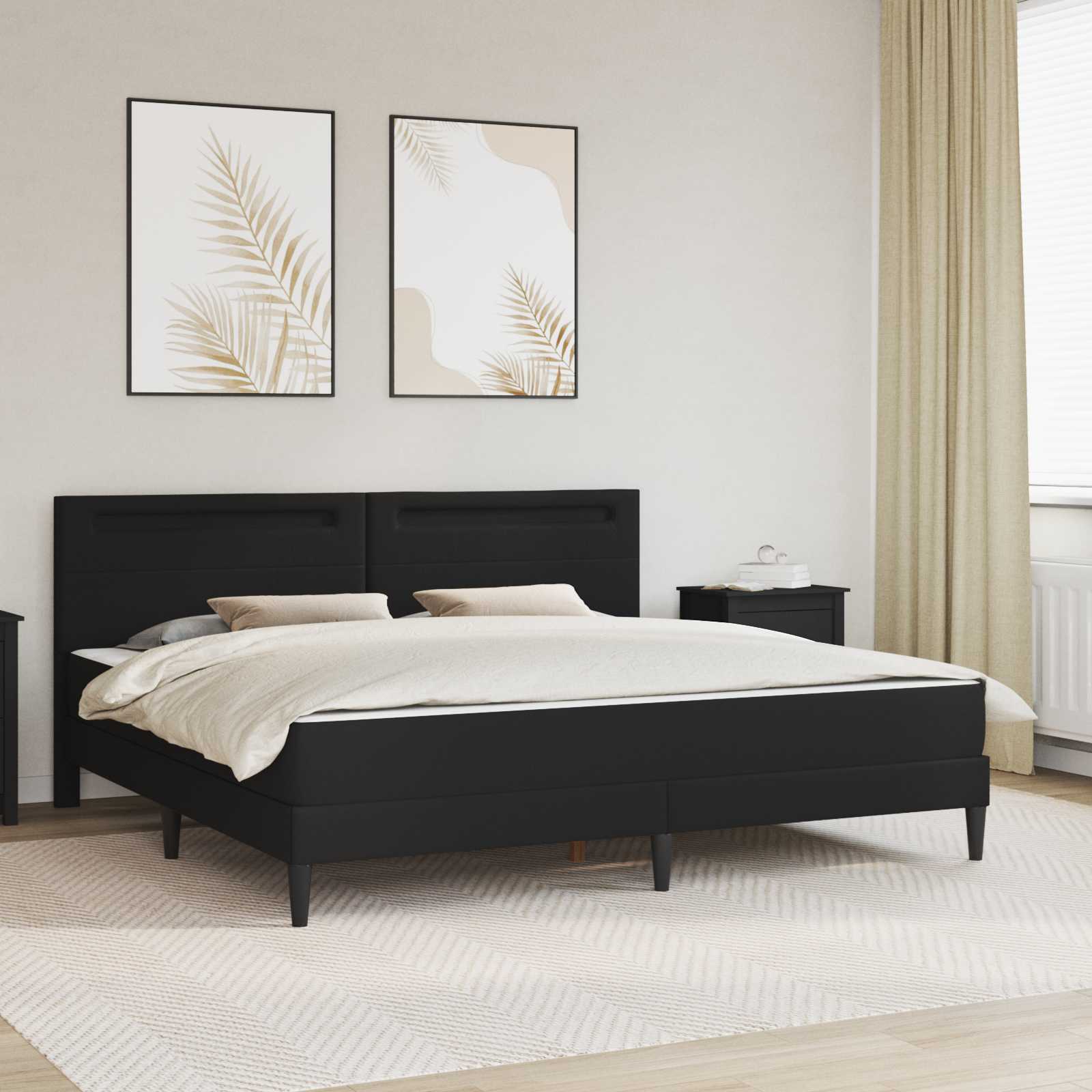 Sengestel med LED-lysstrimler Sort 200 x 200 cm Kunstlæder