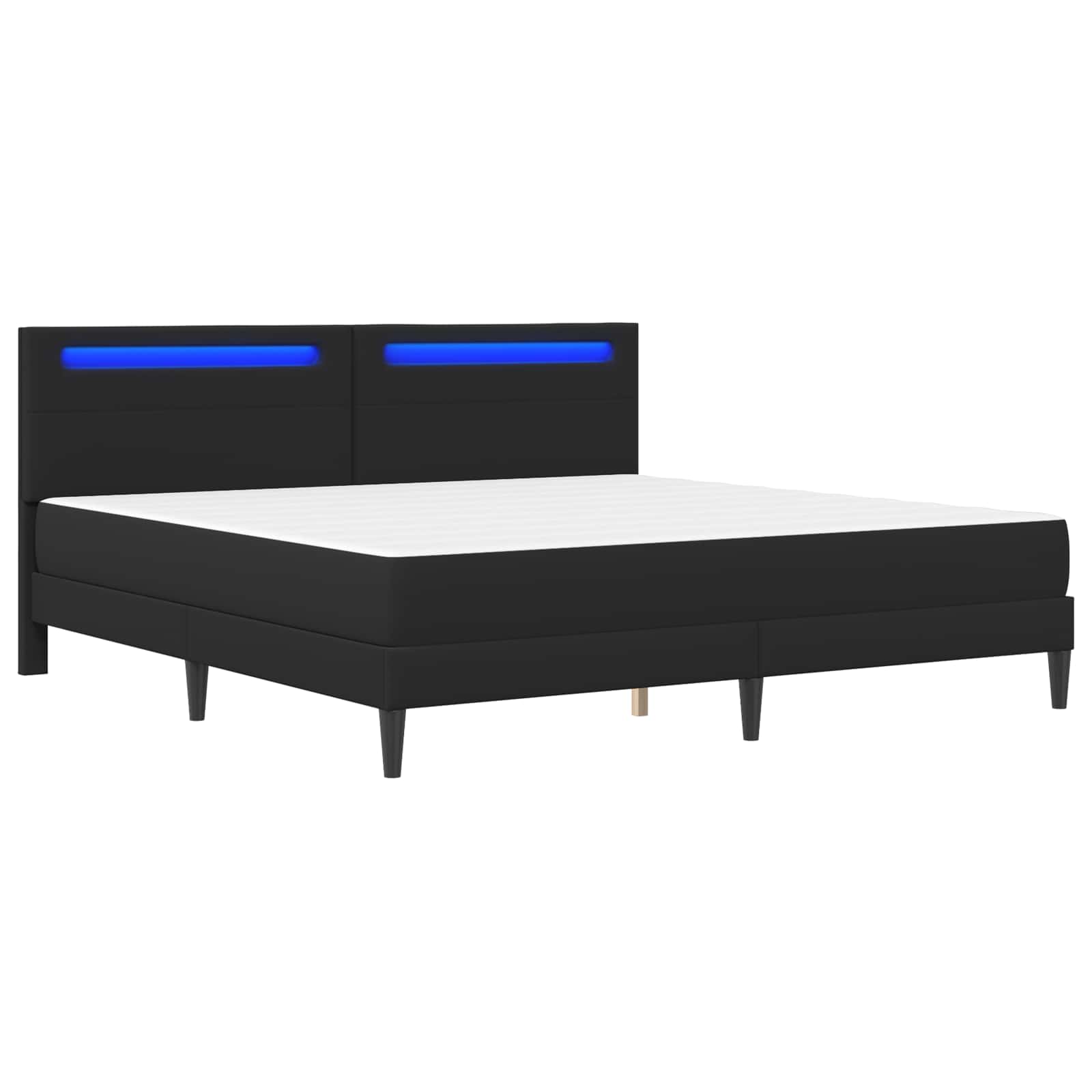 Sengestel med LED-lysstrimler Sort 200 x 200 cm Kunstlæder