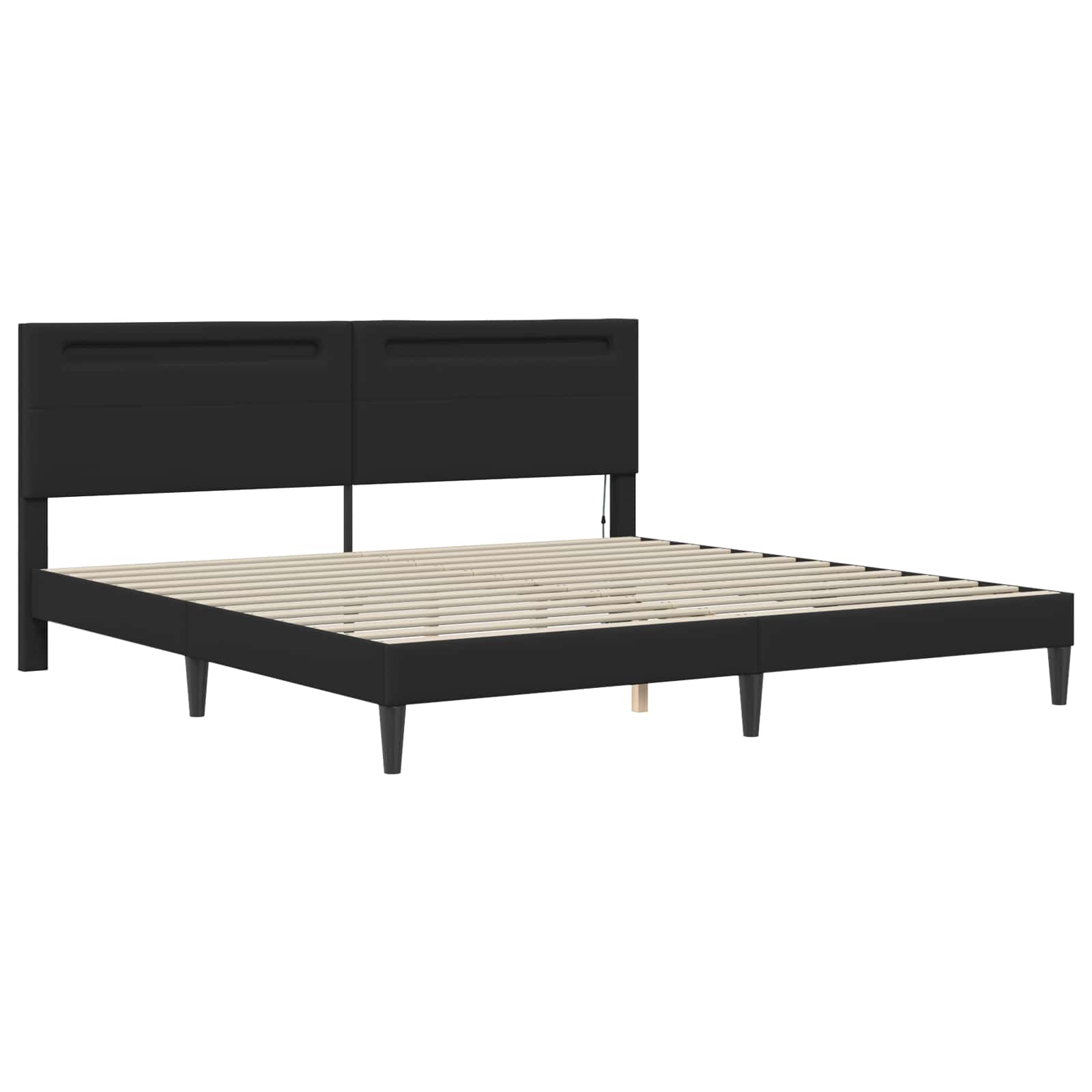 Sengestel med LED-lysstrimler Sort 200 x 200 cm Kunstlæder