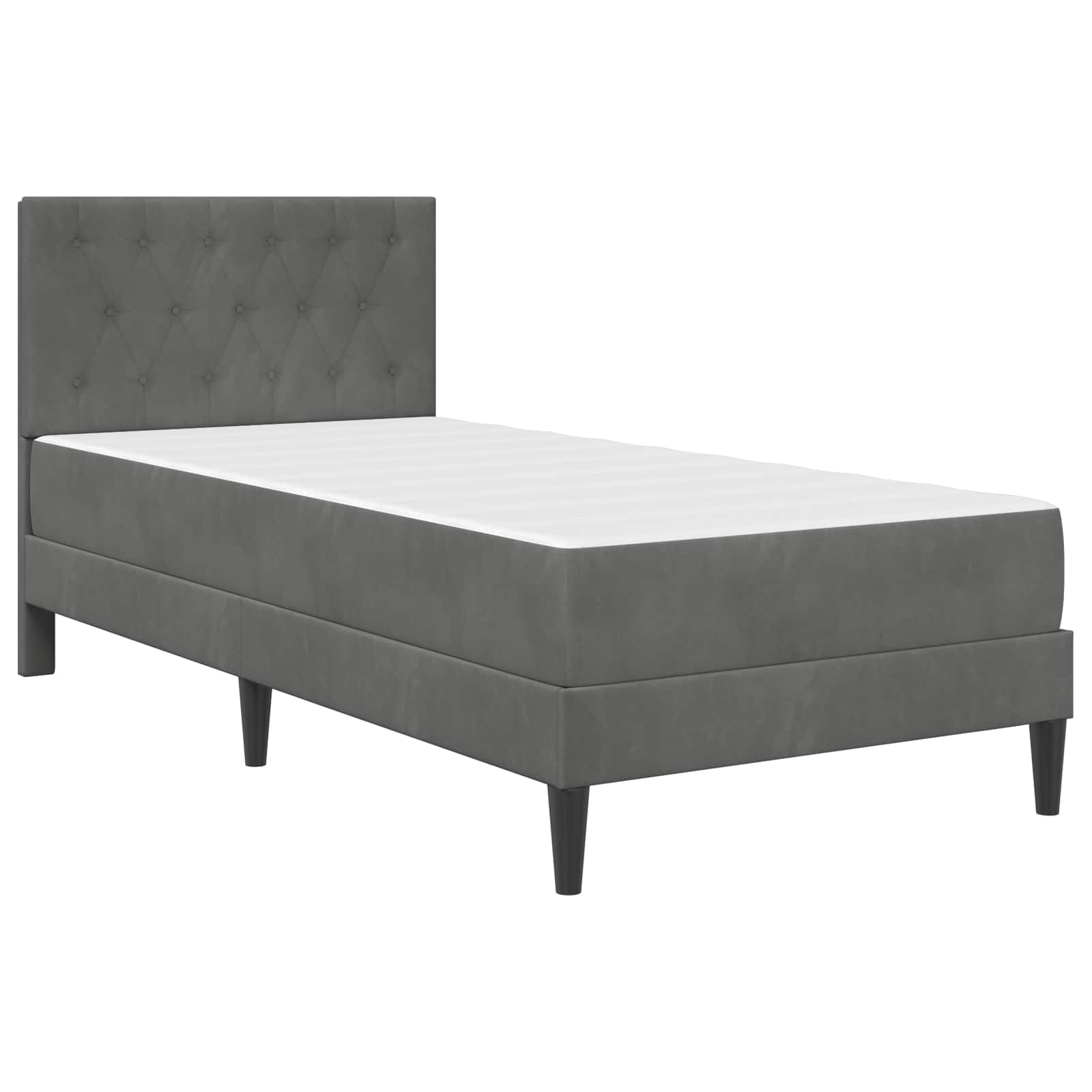 Sengeramme med madras med hovedgærde Mørkegrå 90 x 200 cm Fløjl