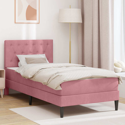 Sengeramme med madras med hovedgærde Lyserød 90 x 200 cm Fløjl