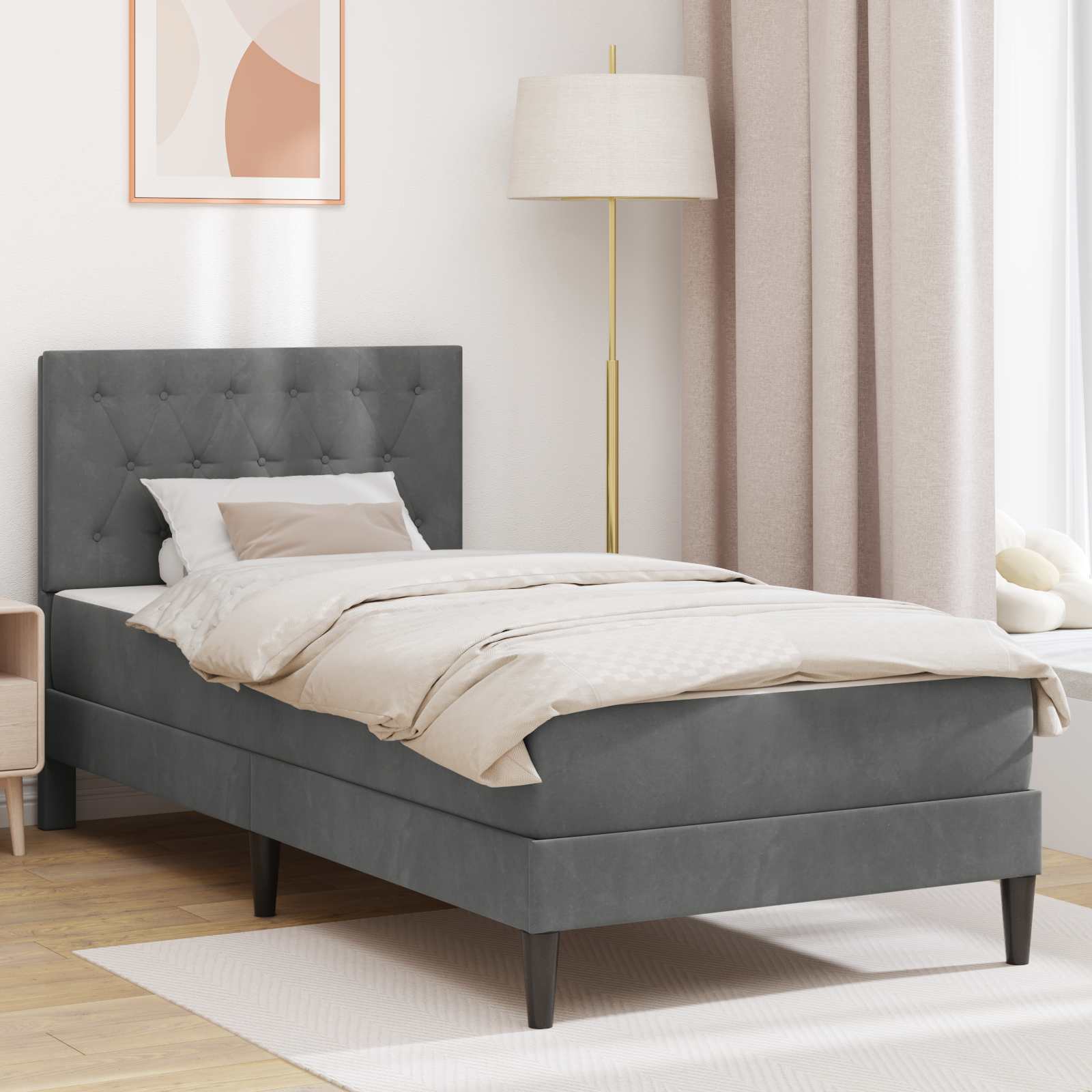 Sengeramme med madras Mørkegrå 100 x 200 cm Fløjl