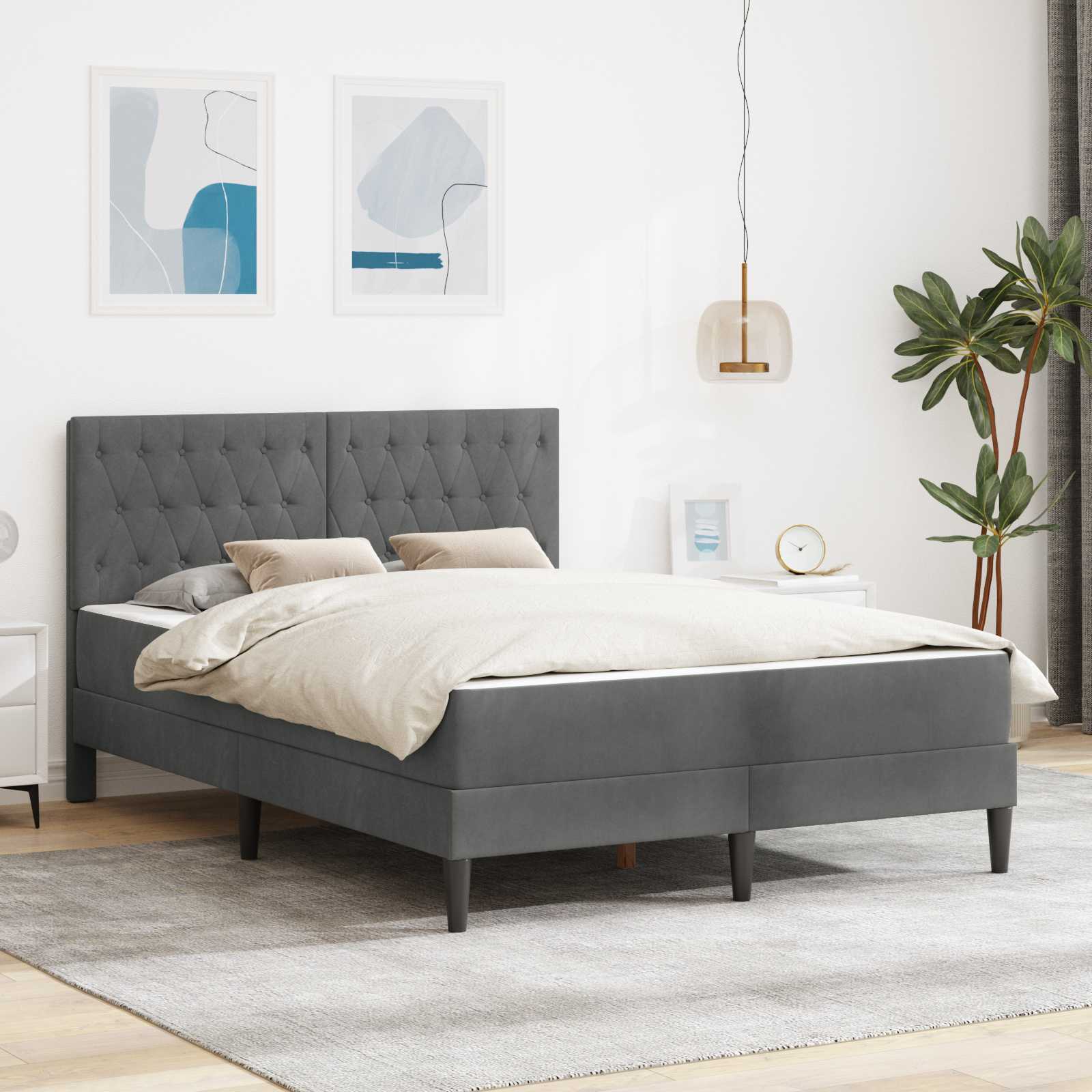 Sengeramme med madras vidaXL Mørkegrå 120 x 190 cm Fløjl