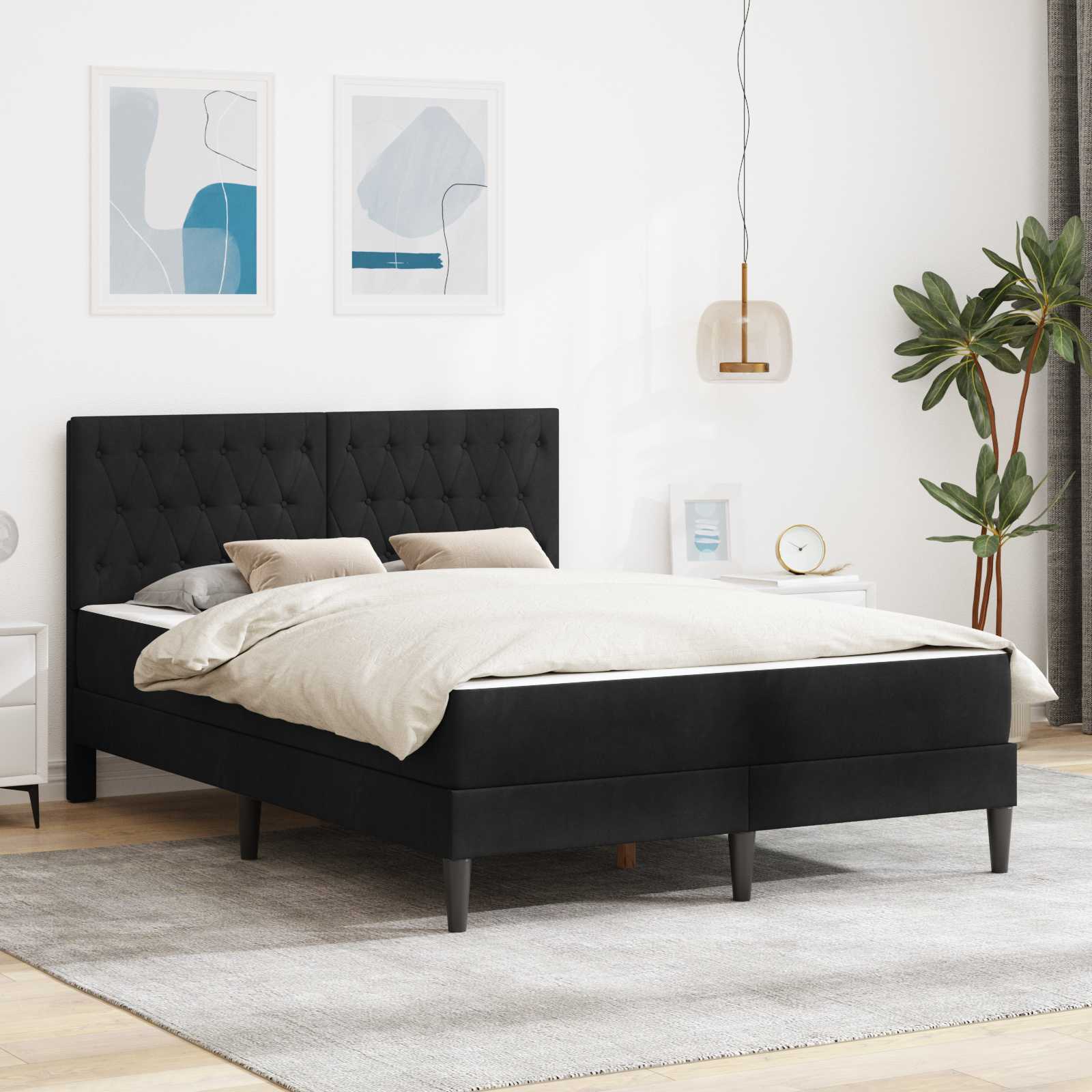 Sengeramme med madras vidaXL Sort Sort 120 x 190 cm Fløjl