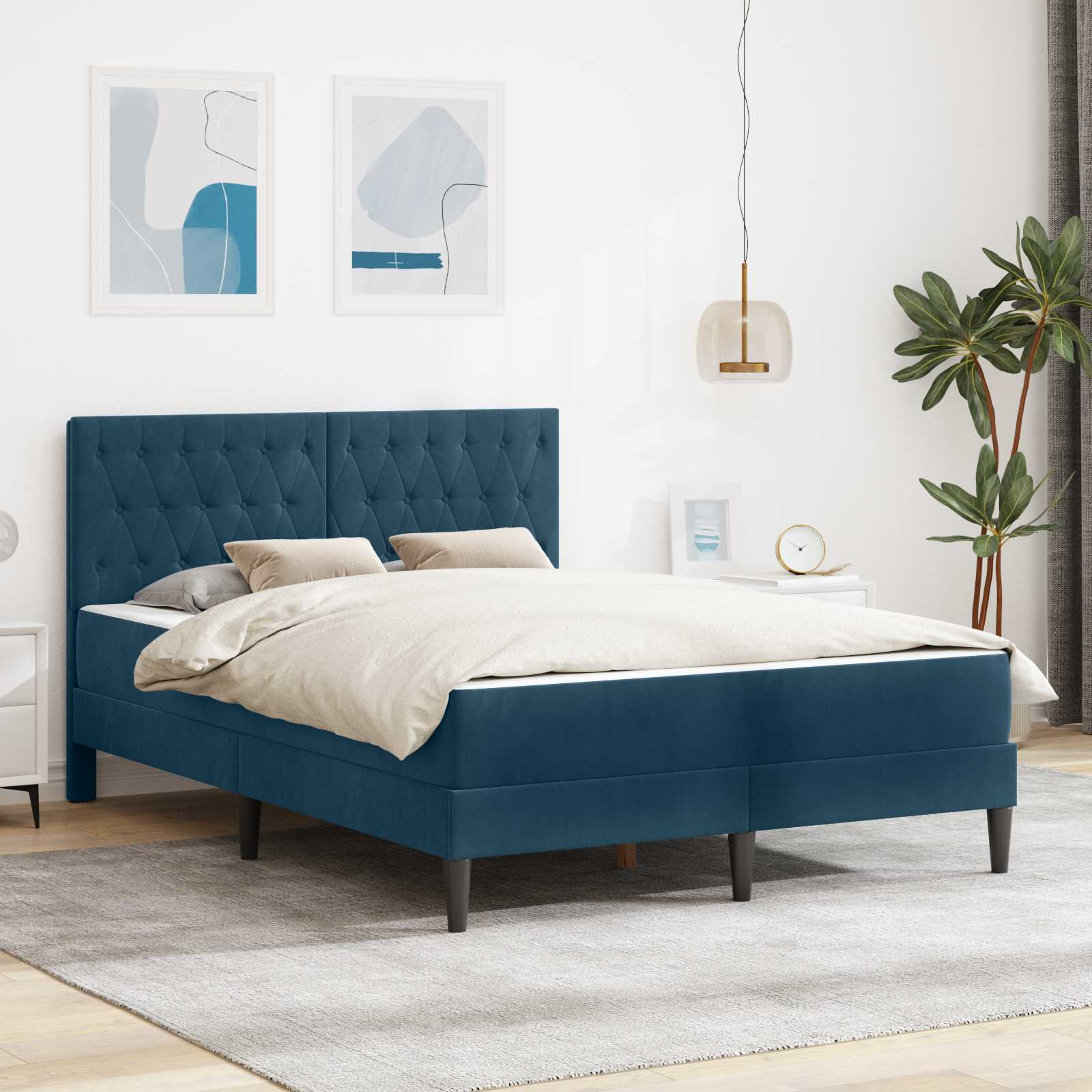 Sengeramme med madras med hovedgærde Blå 140 x 200 cm Fløjl