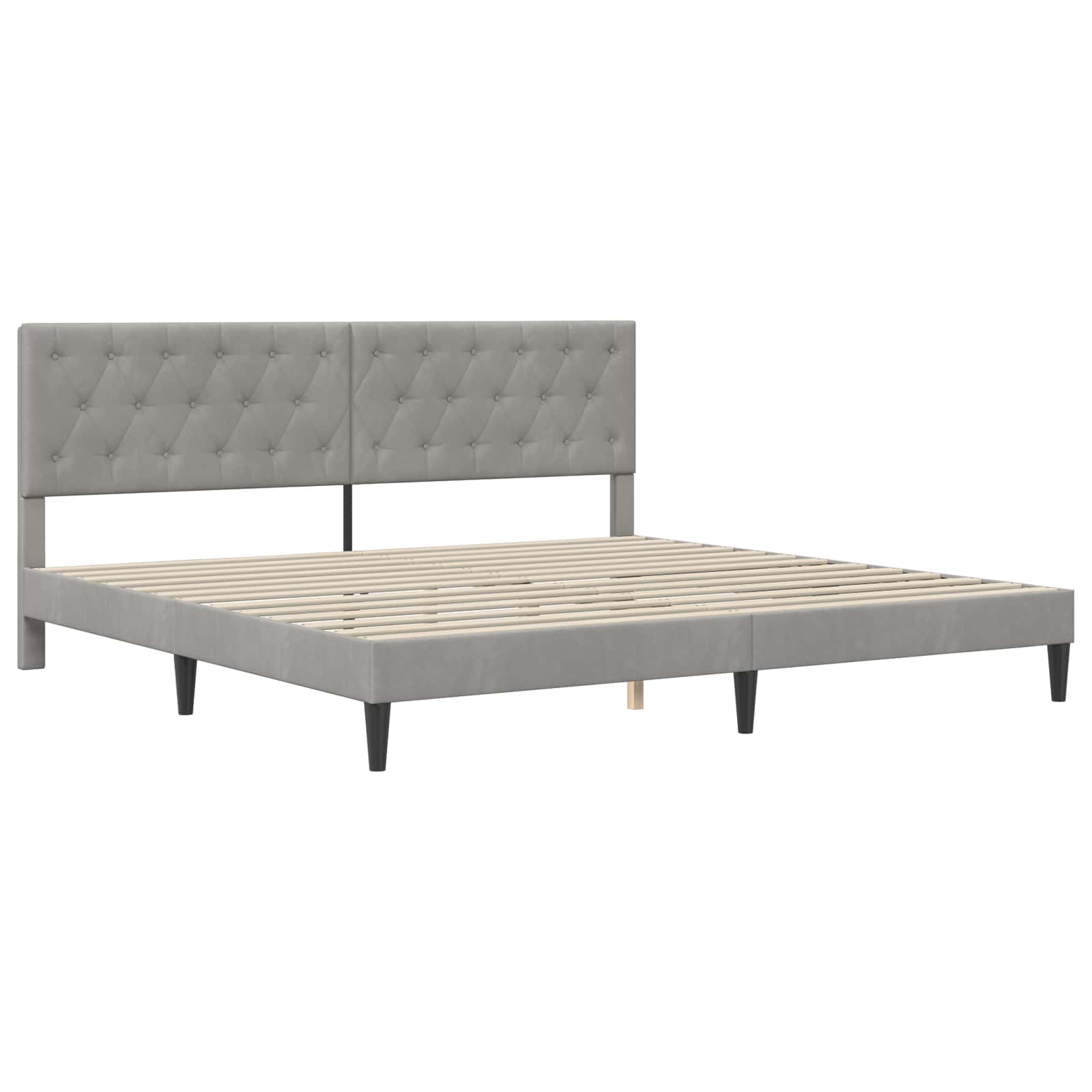Sengeramme med madras med hovedgærde Lysegrå 200 x 200 cm Fløjl
