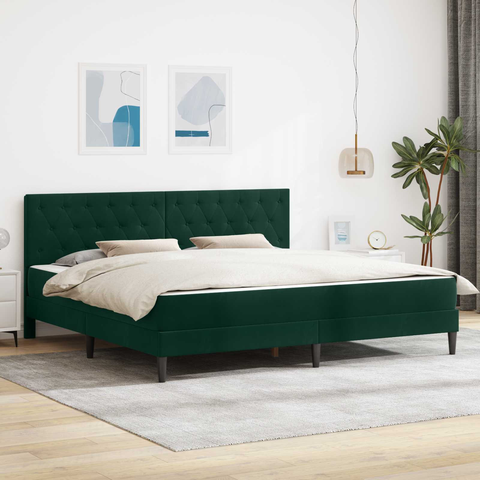 Sengeramme med madras Mørkegrøn 200 x 200 cm Fløjl