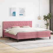 Sengeramme med madras med hovedgærde Lyserød 200 x 200 cm Fløjl