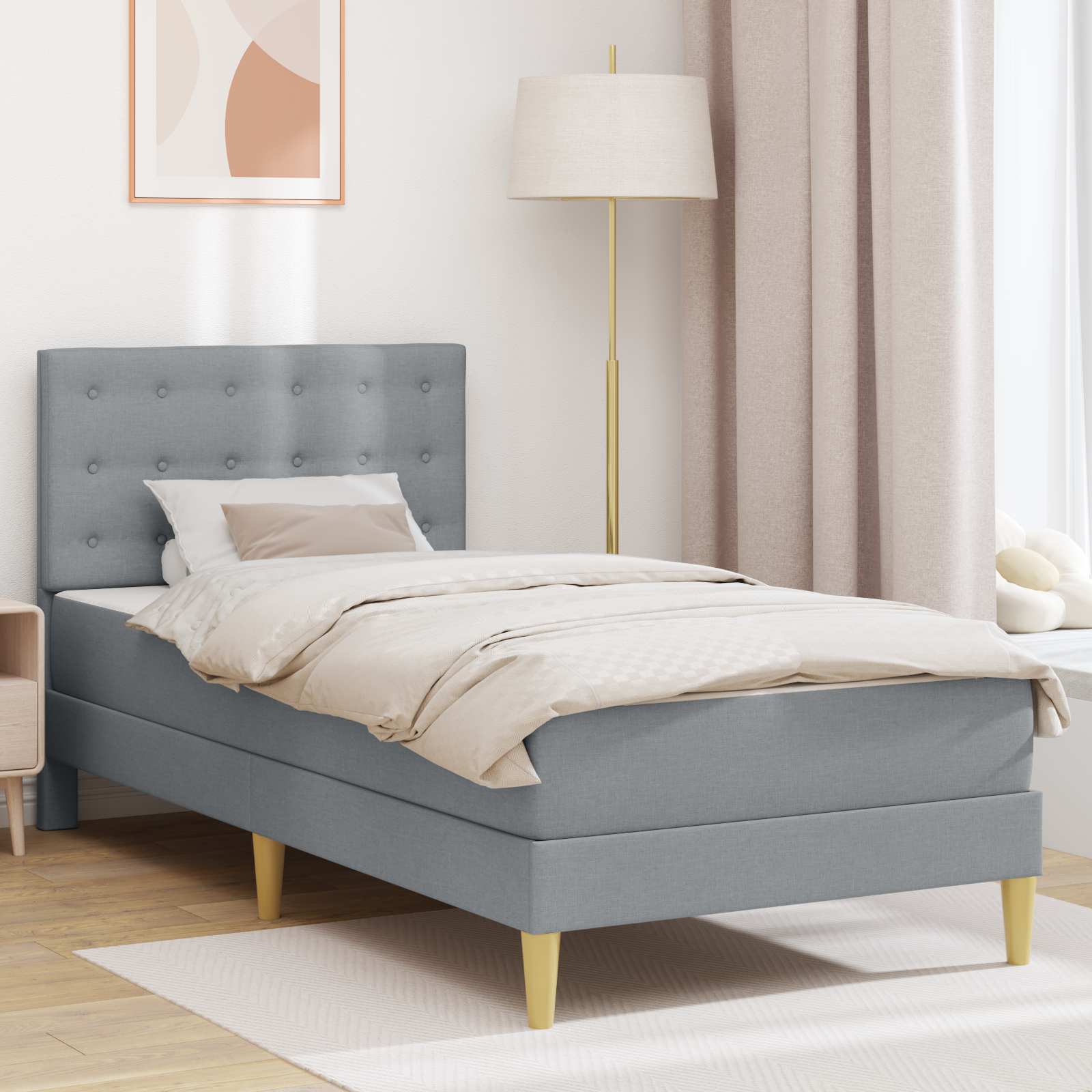 Sengeramme med madras med hovedgærde Lysegrå 80 x 200 cm Stof
