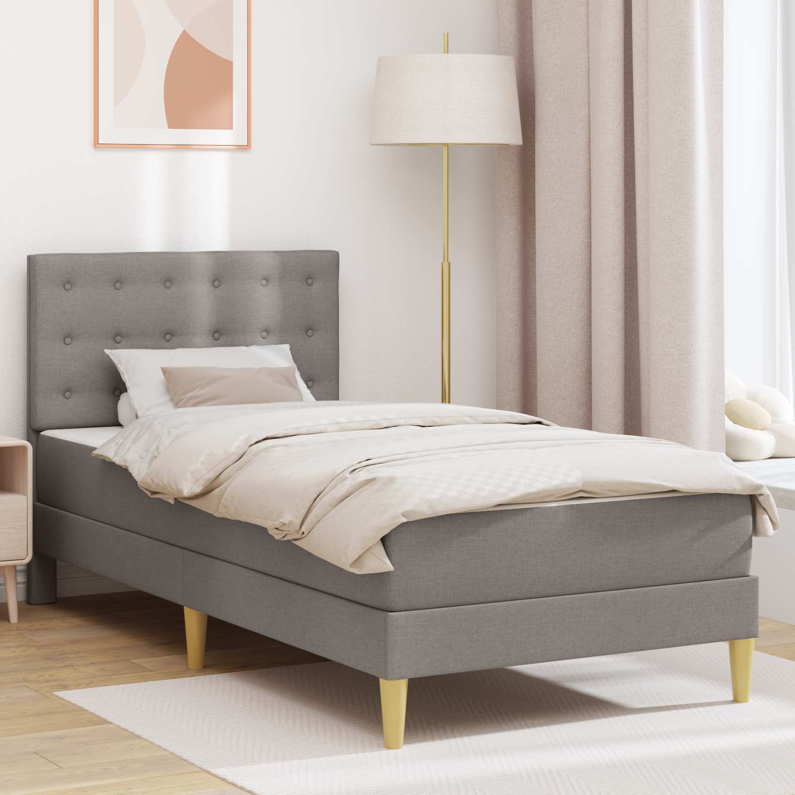 Sengeramme med madras med hovedgærde Gråbrun 100 x 200 cm Stof
