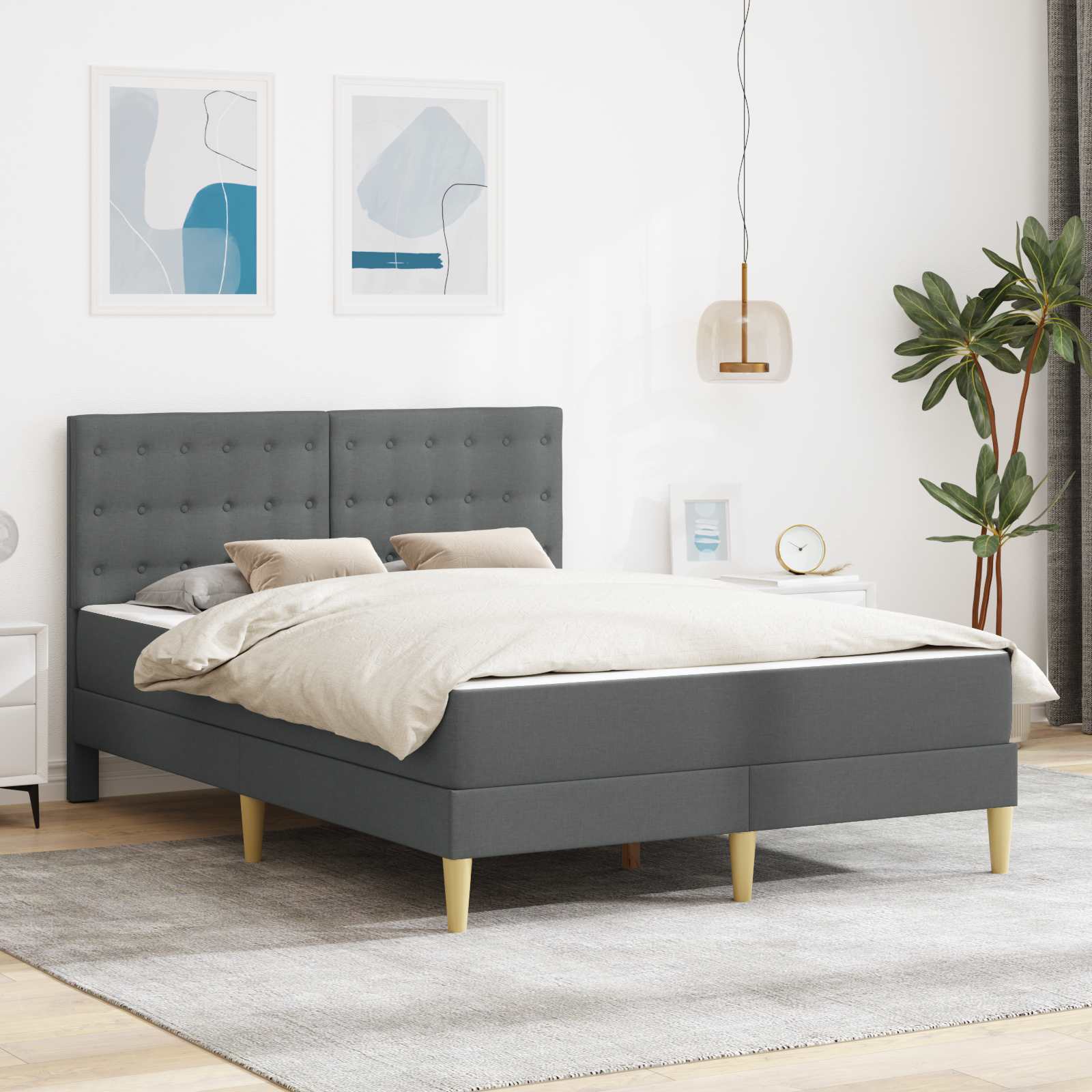 Sengeramme med madras med hovedgærde Mørkegrå 120 x 200 cm Stof