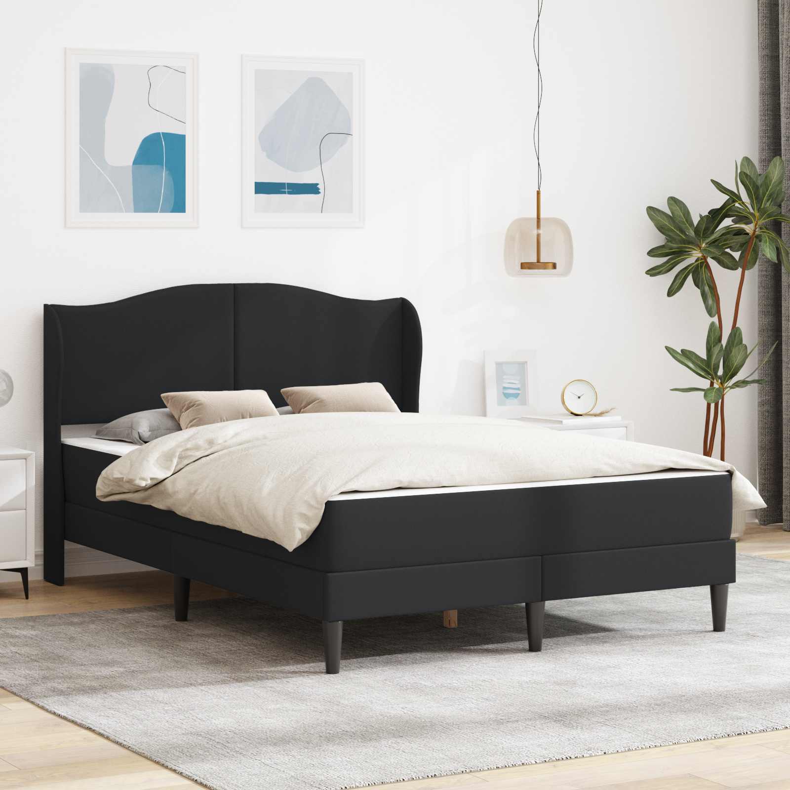 Sengestel med hovedgærde Sort 140 x 190 cm Kunstlæder