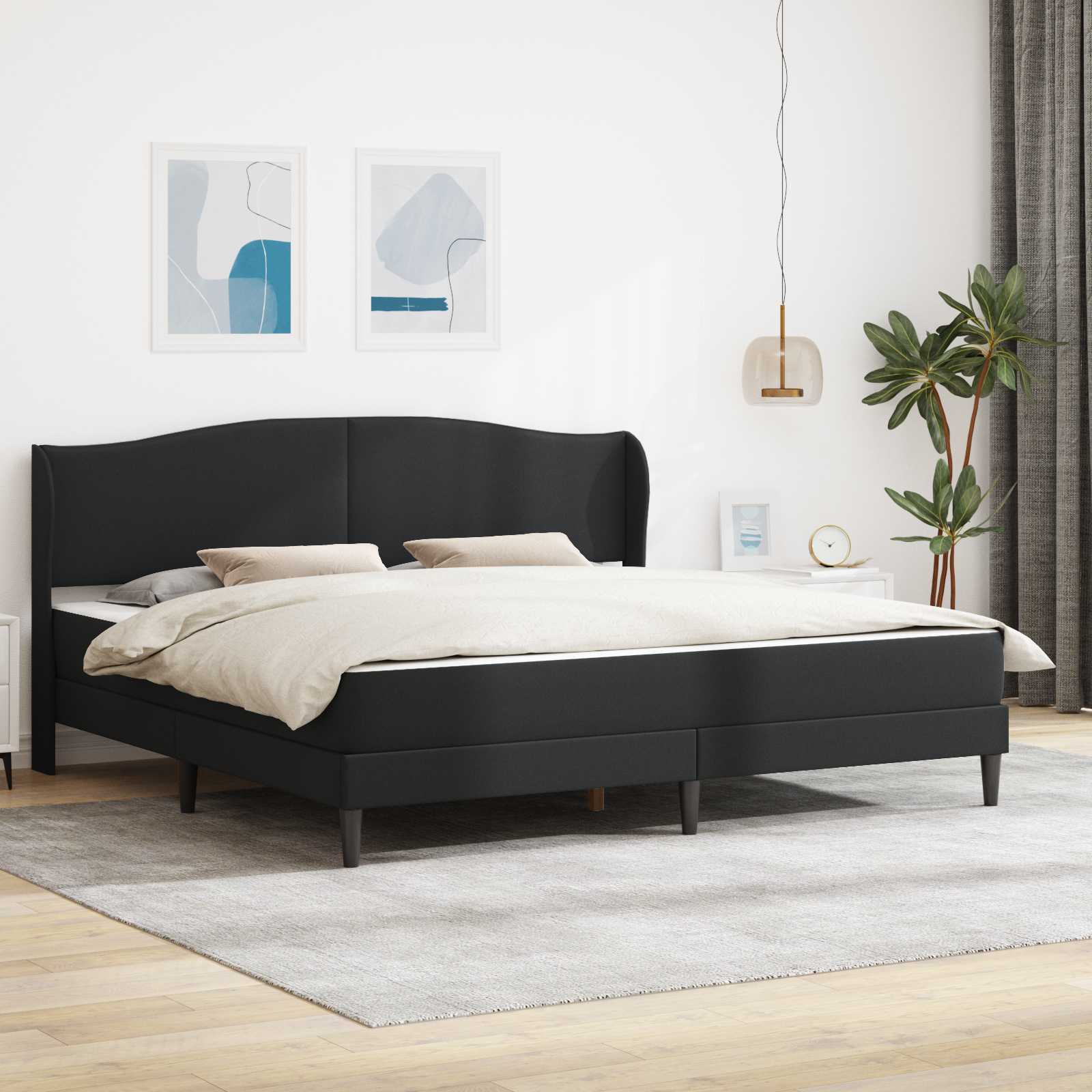 Sengestel med hovedgærde Sort 200 x 200 cm Kunstlæder