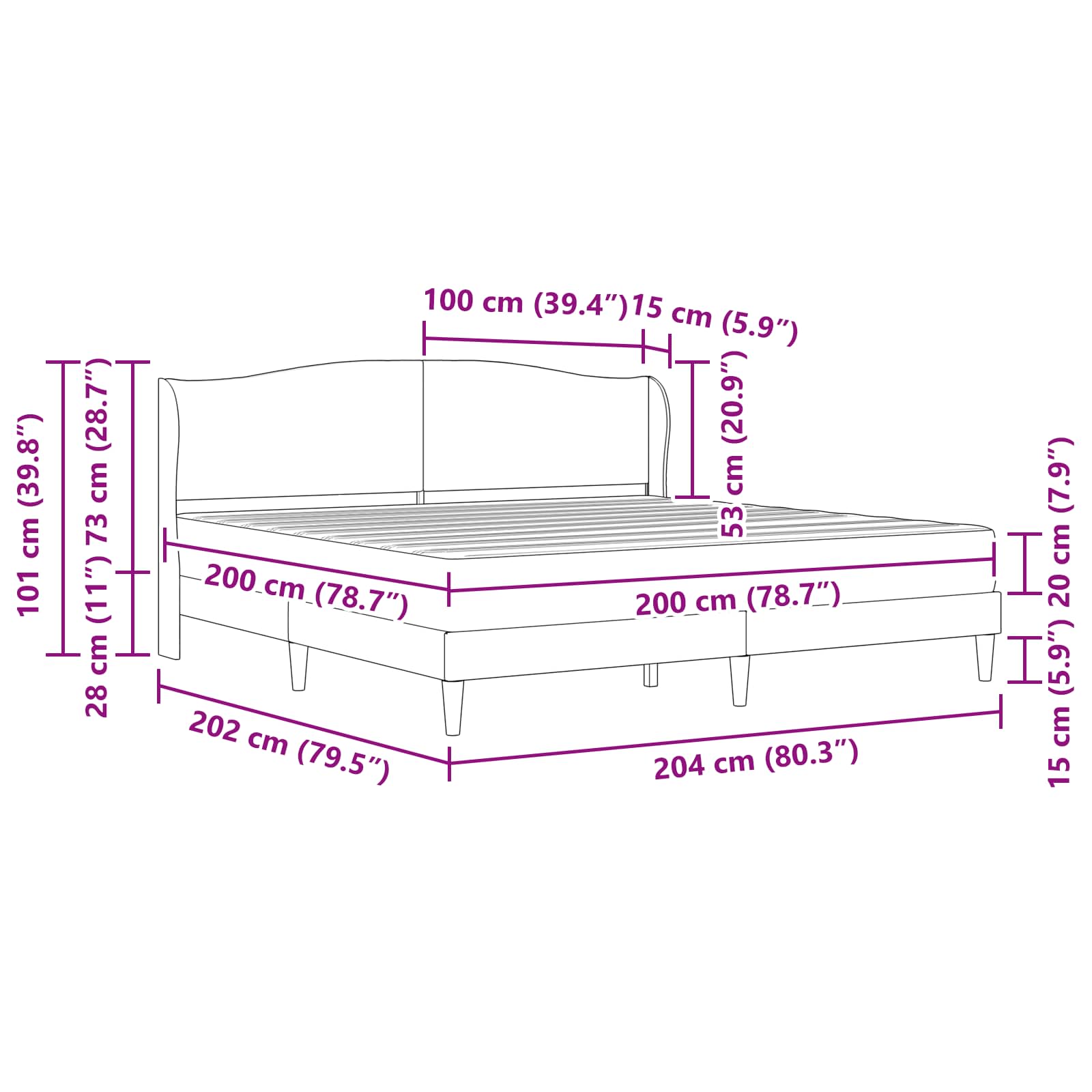 Sengestel med hovedgærde Sort 200 x 200 cm Kunstlæder
