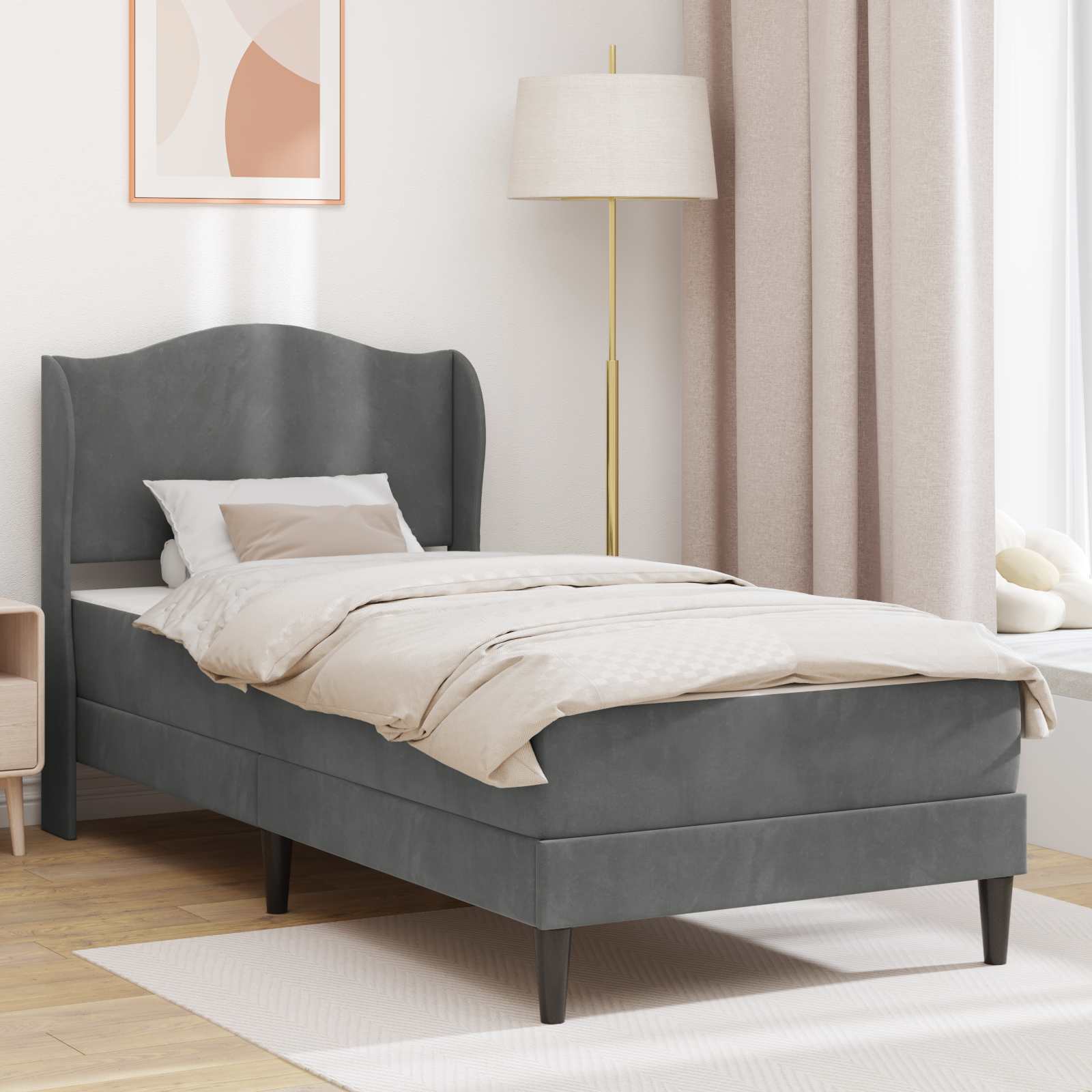 Sengestel med hovedgærde Mørkegrå 90 x 190 cm Fløjl