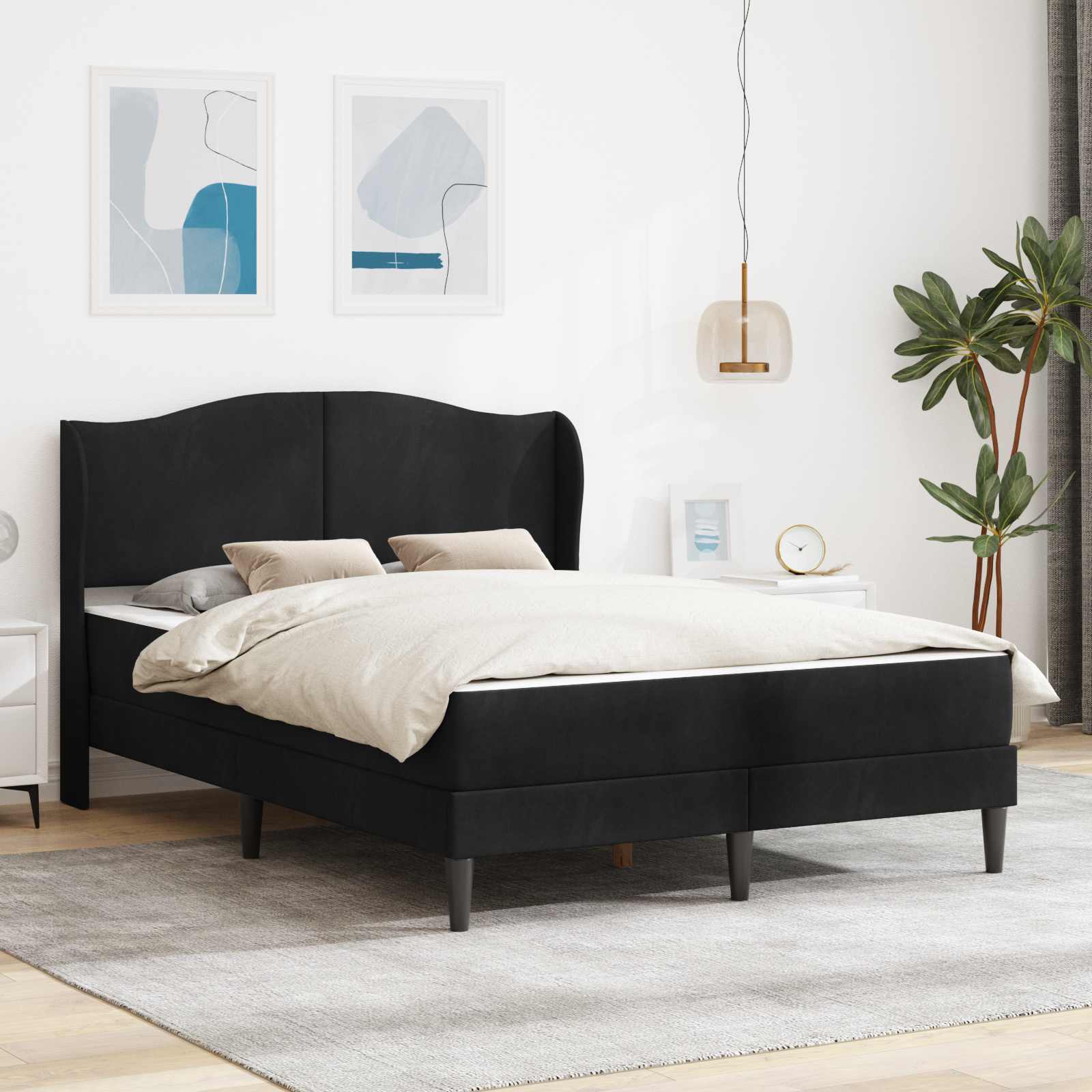 Sengestel med hovedgærde Sort 120 x 200 cm Fløjl