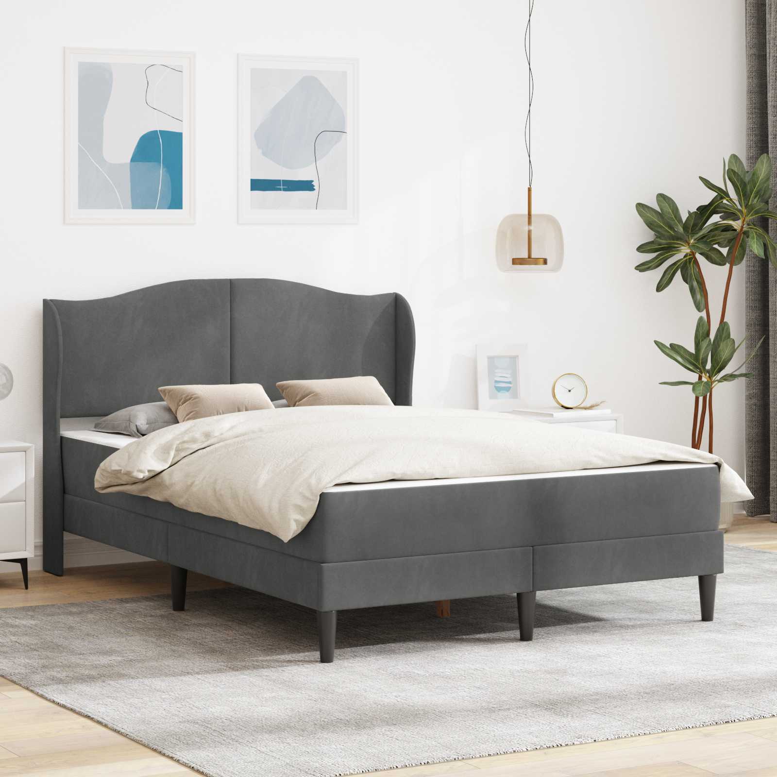 Sengestel med hovedgærde Mørkegrå 140 x 200 cm Fløjl