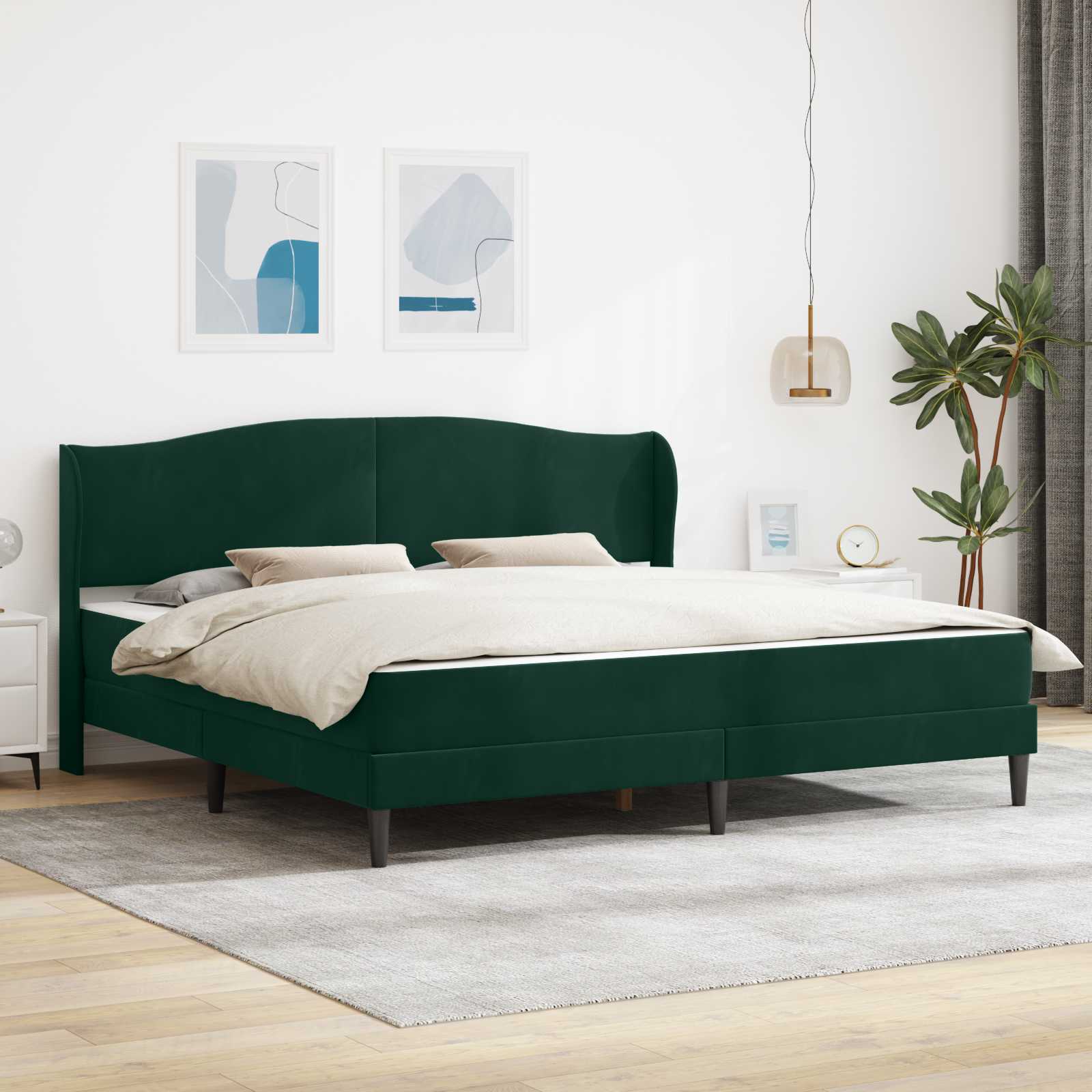 Sengestel med hovedgærde Mørkegrøn 180 x 200 cm Fløjl