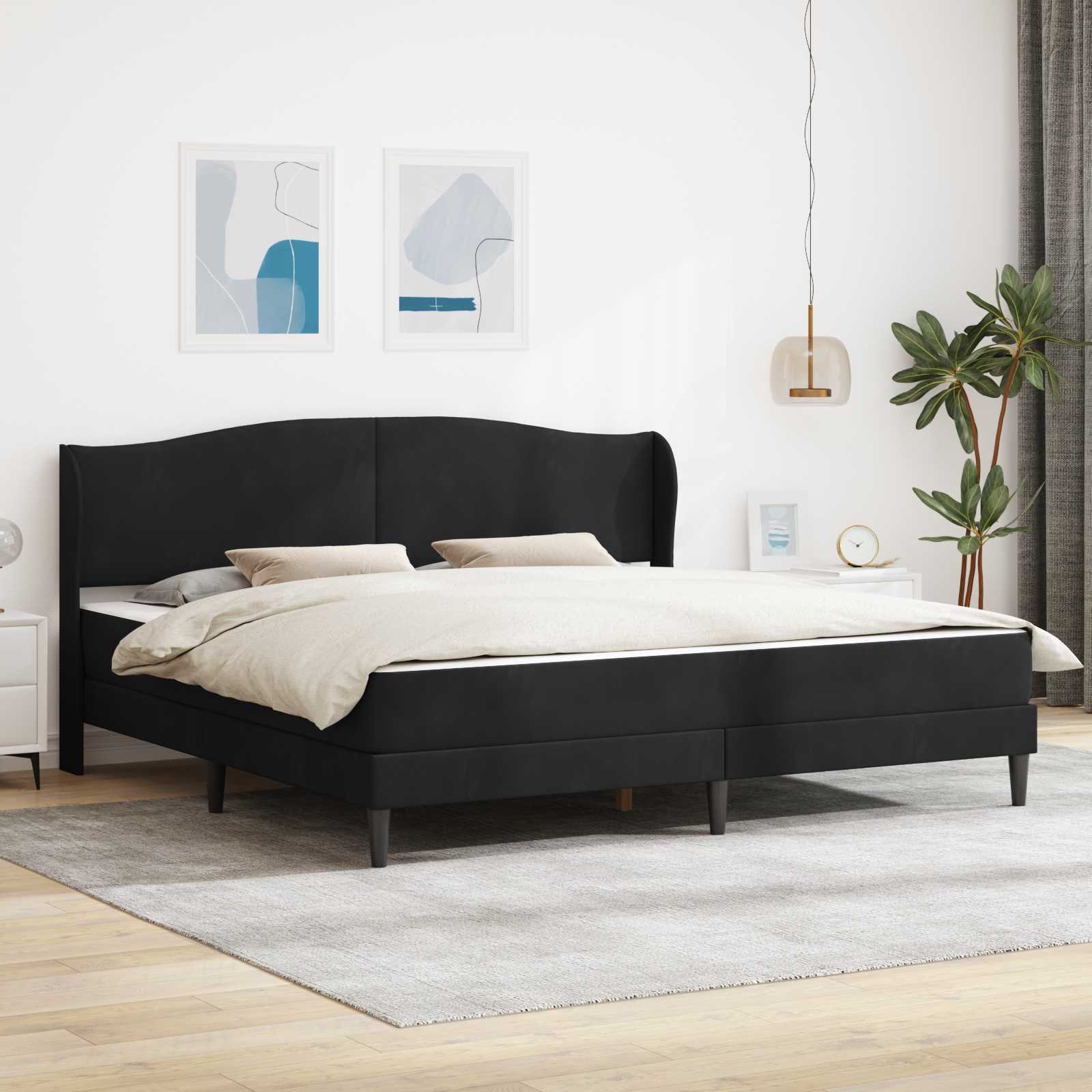 Sengestel med hovedgærde Sort 200 x 200 cm Fløjl