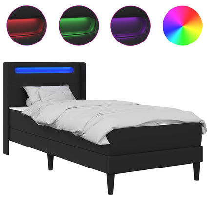 Sengestel med LED-lysstrimler Sort 90 x 190 cm Kunstlæder