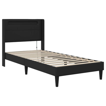 Sengestel med LED-lysstrimler Sort 90 x 190 cm Kunstlæder