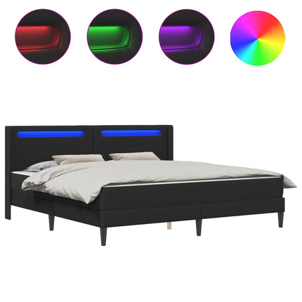 Sengestel med LED-lysstrimler Sort 180 x 200 cm Kunstlæder