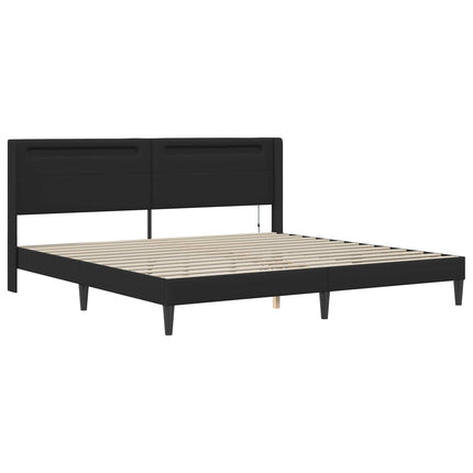Sengestel med LED-lysstrimler Sort 180 x 200 cm Kunstlæder