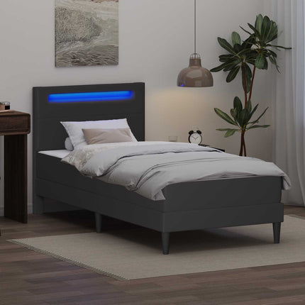 Sengestel med LED-lysstrimler Grå 90 x 190 cm Kunstlæder
