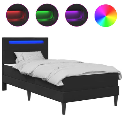 Sengestel med LED-lysstrimler Sort 90 x 190 cm Kunstlæder