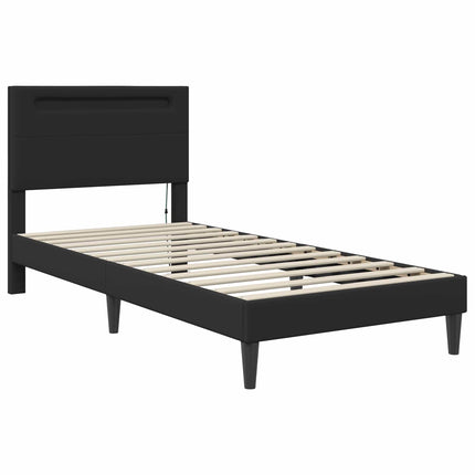 Sengestel med LED-lysstrimler Sort 90 x 190 cm Kunstlæder