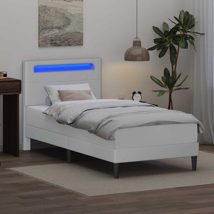 Sengestel med LED-lysstrimler Hvid 90 x 190 cm Kunstlæder