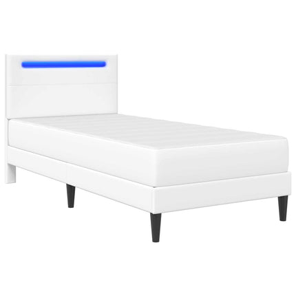 Sengestel med LED-lysstrimler Hvid 90 x 190 cm Kunstlæder