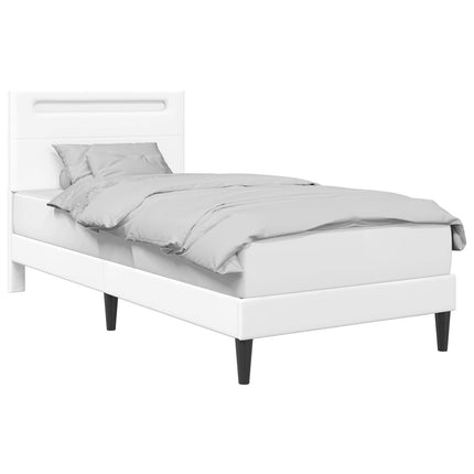 Sengestel med LED-lysstrimler Hvid 90 x 190 cm Kunstlæder