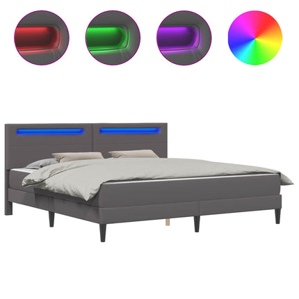 Sengestel med LED-lysstrimler Grå 180 x 200 cm Kunstlæder