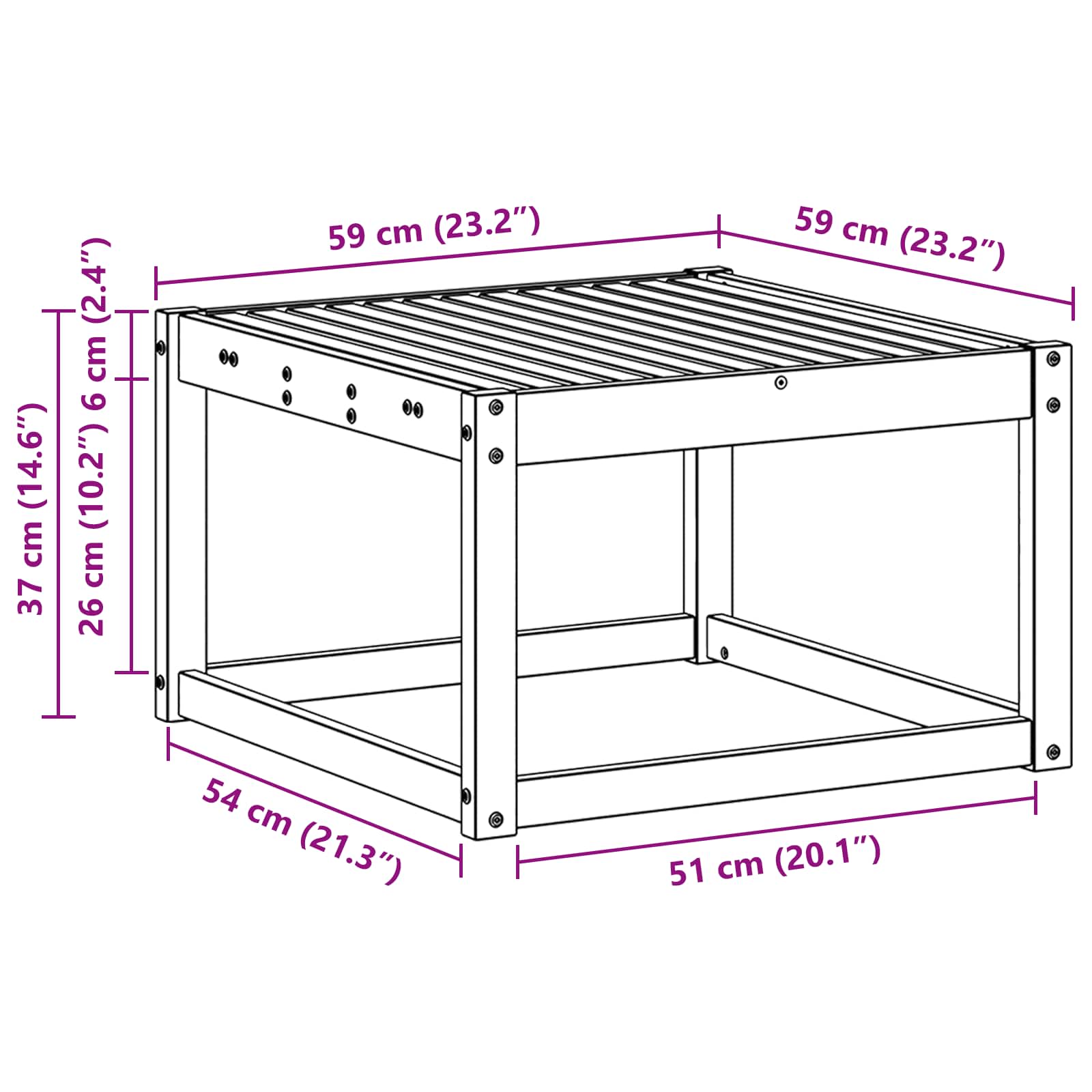 Udendørs Hocker Massivt Akacietræ Hvid 59 x 59 x 37 cm