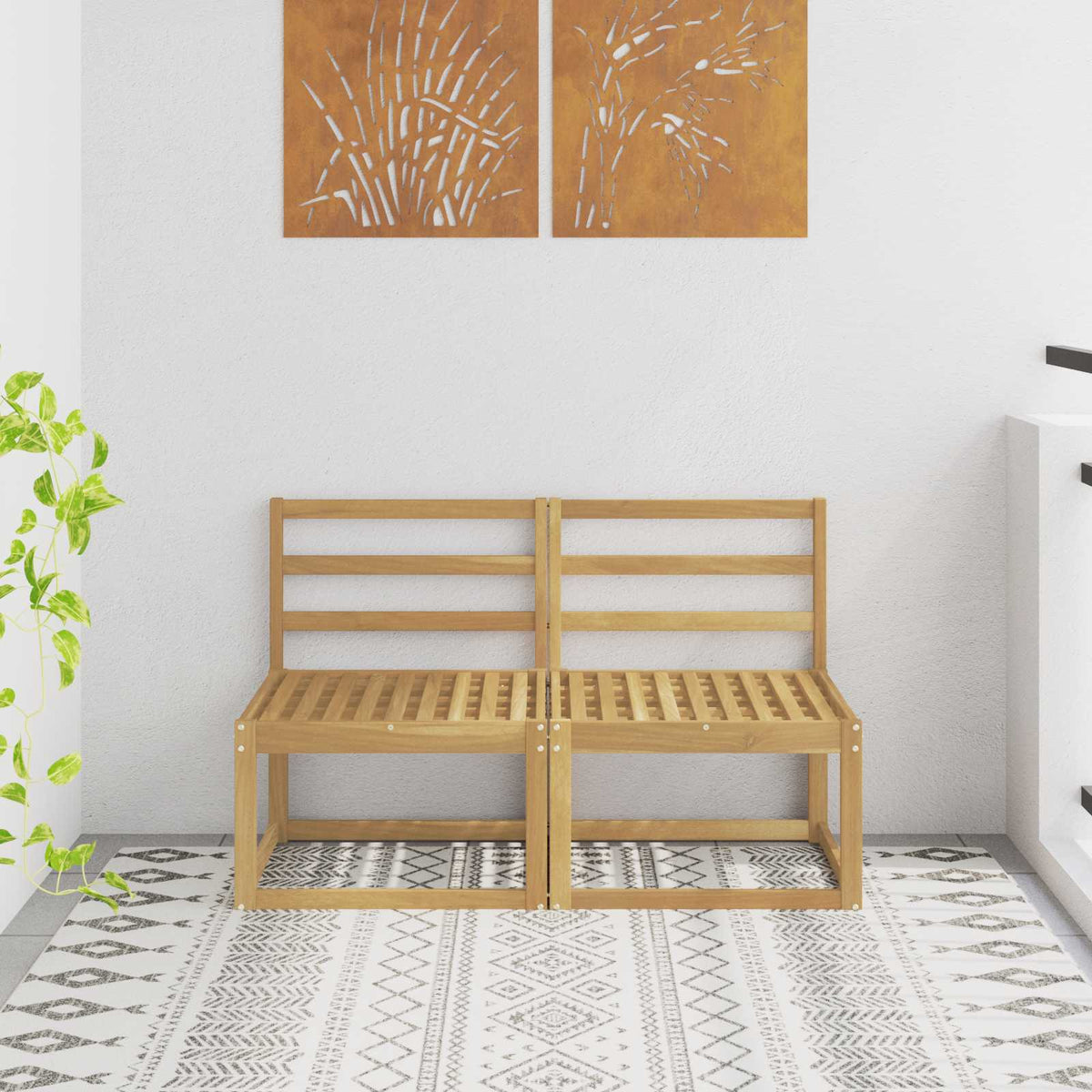 2 Stk Udendrs Mellem Sofa Massivt Akacietr Hvid