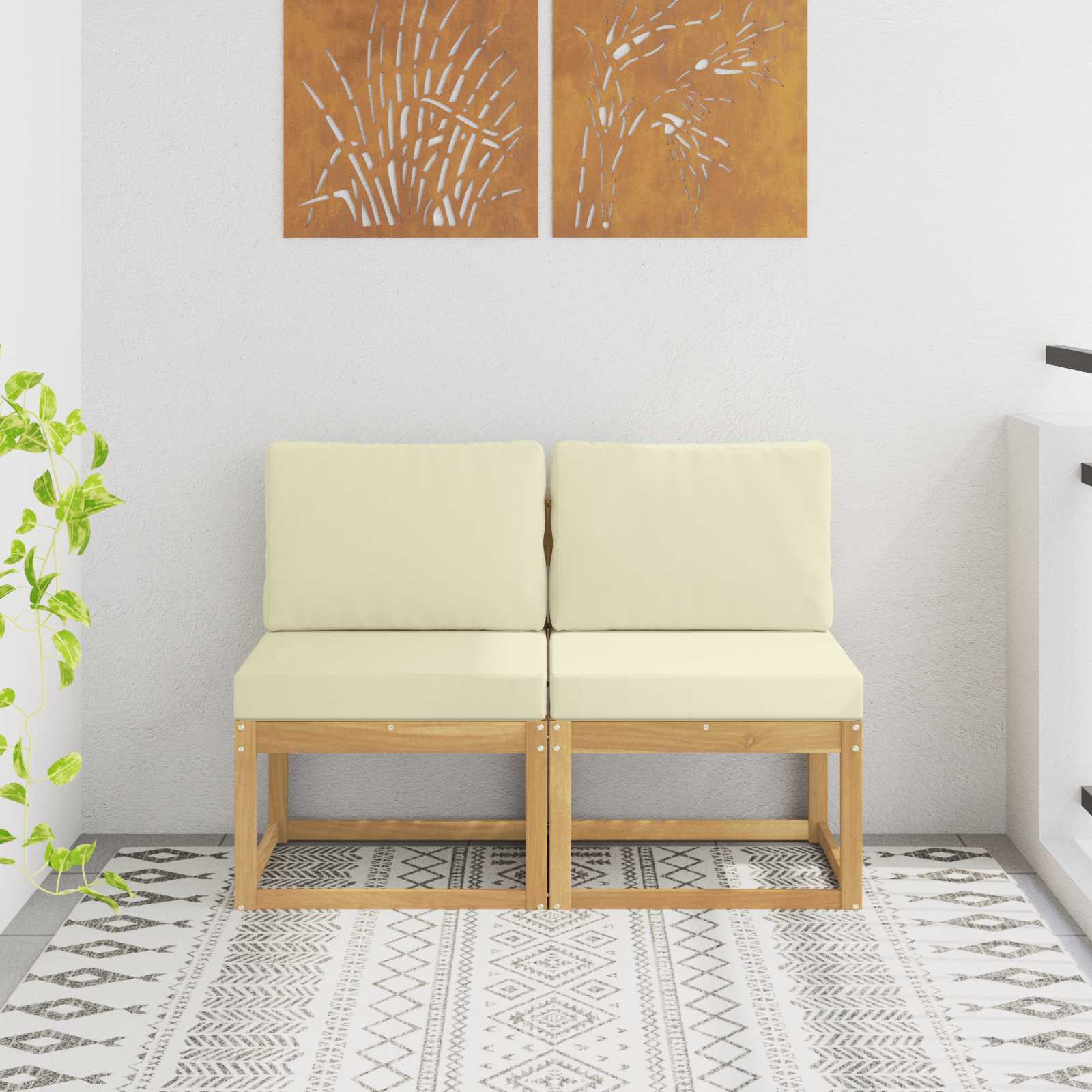 2 stk. Udendrs Mellem Sofa Massivt Akacietr Hvid