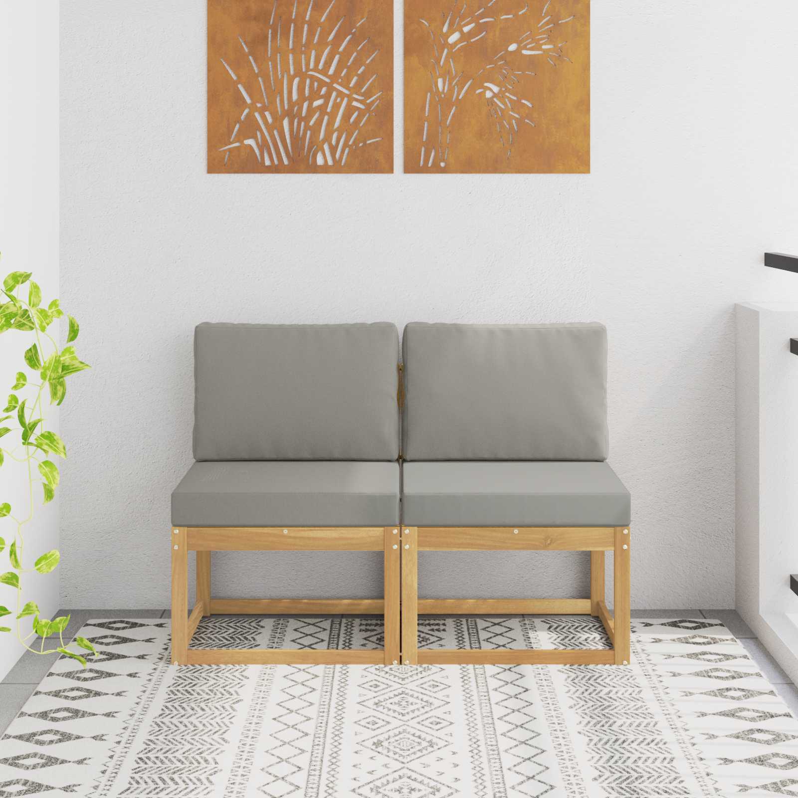 2 Stk Udendrs Mellem Sofa Massivt Akacietr Hvid
