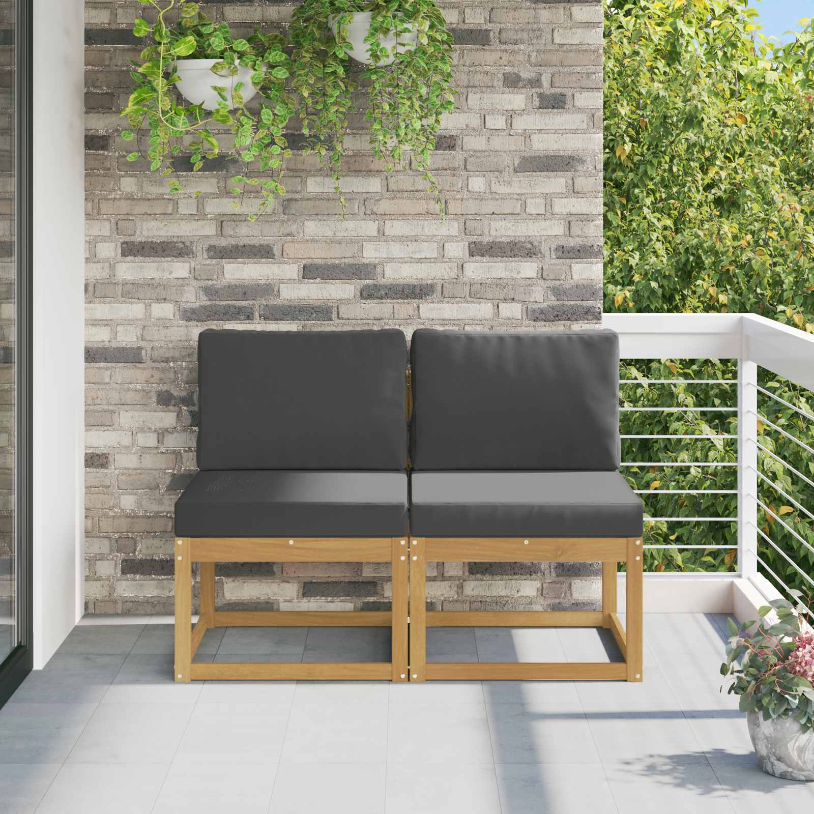 2 Stk Udendrs Mellem Sofa Massivt Akacietr Hvid