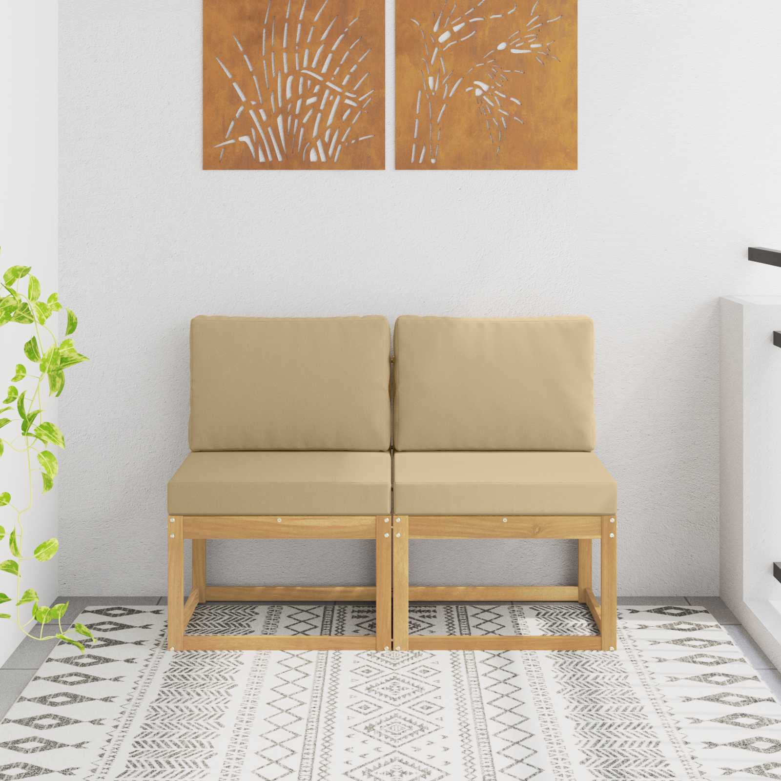 2 Stk Udendørs Mellem Sofa Massivt Akacietræ Hvid - Vidaxl