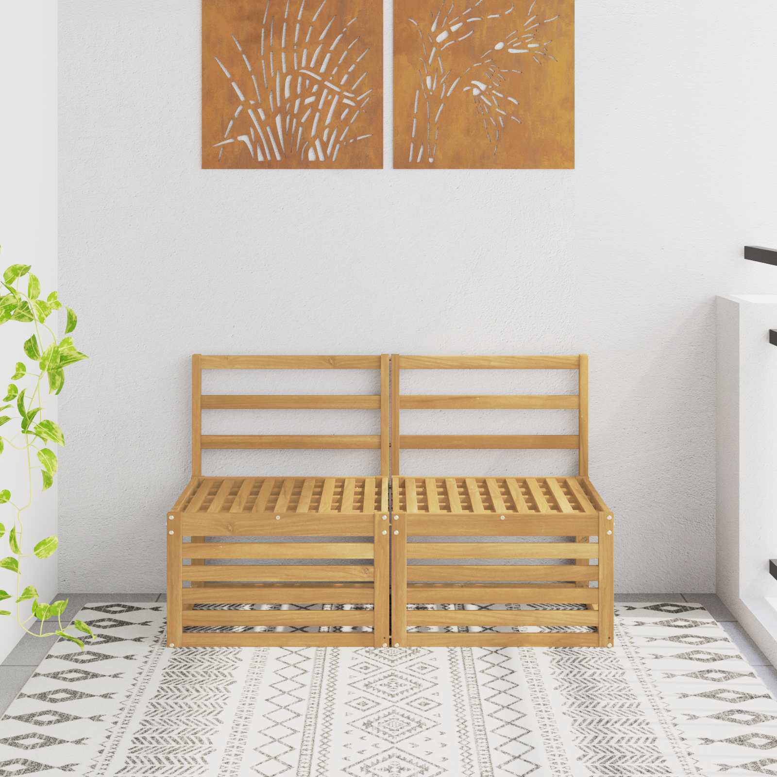 2 Stk Udendrs Mellem Sofa Massivt Akacietr Hvid