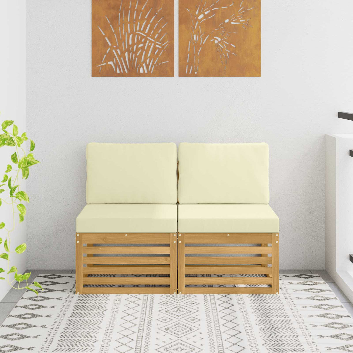 2 Stk Udendrs Mellem Sofa Massivt Akacietr Hvid
