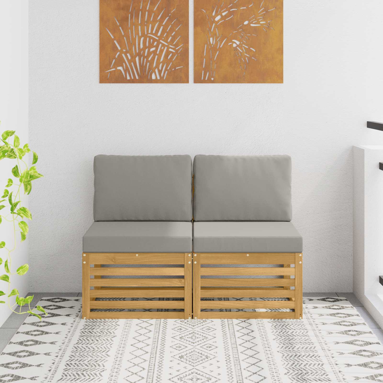 2 Stk Udendrs Mellem Sofa Massivt Akacietr Hvid