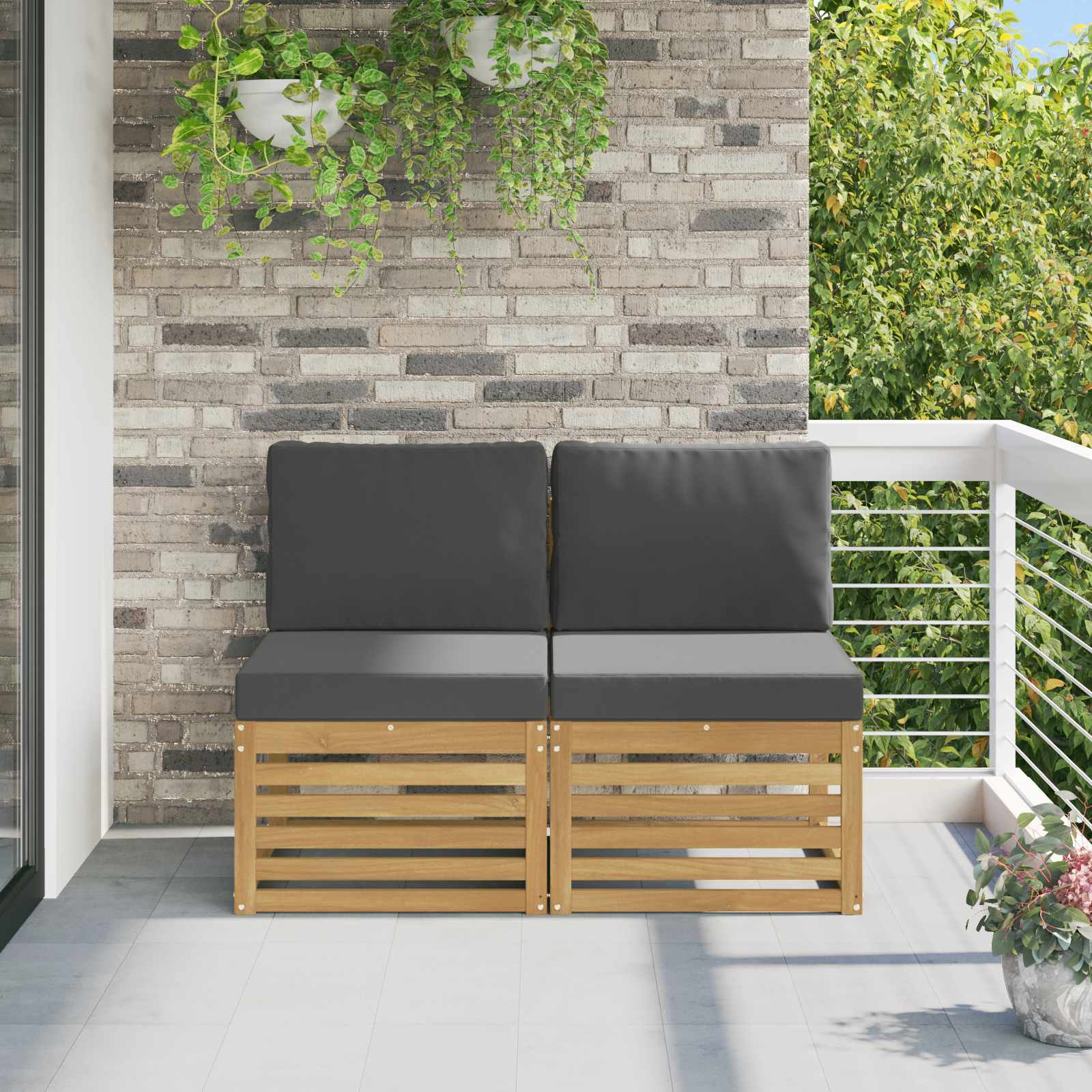 2 Stk Udendrs Mellem Sofa Massivt Akacietr Hvid