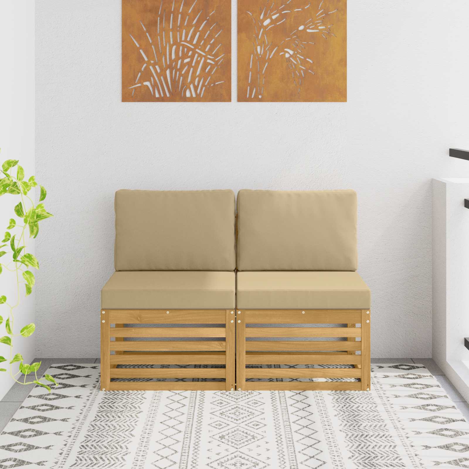 2 Stk Udendrs Mellem Sofa Massivt Akacietr Hvid