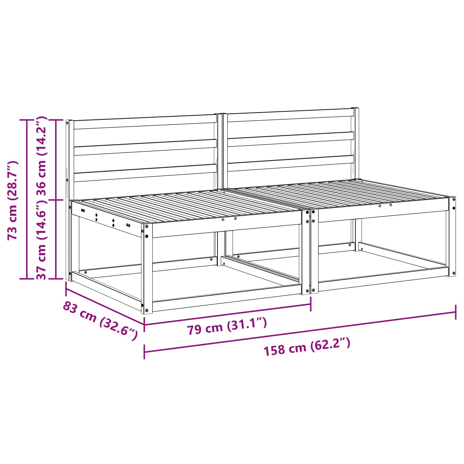 Udendørs Mellem Sofa Hvid 158 x 83 x 73 cm