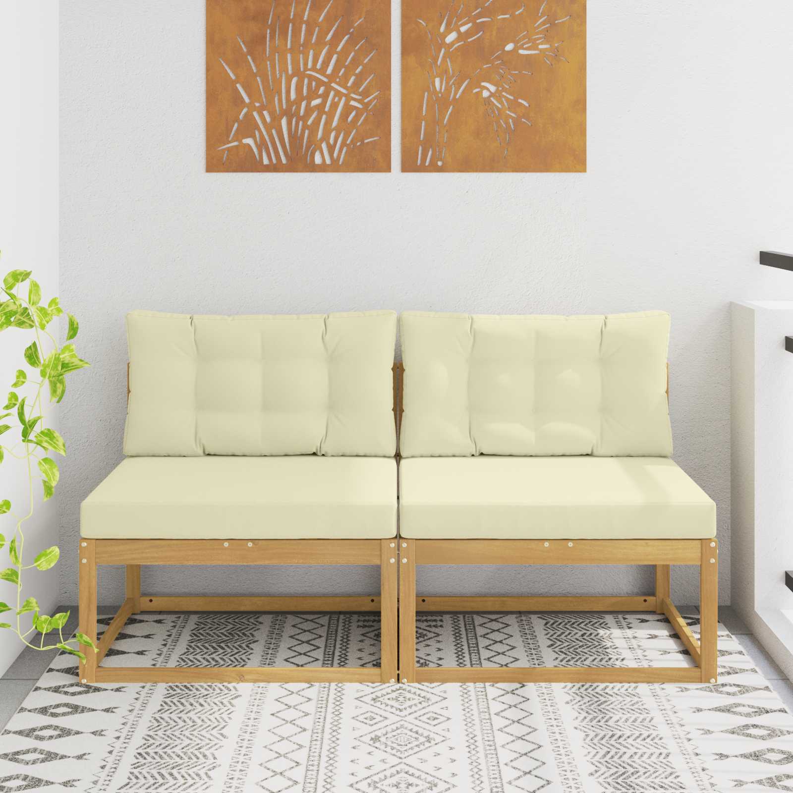 2 Stk Udendrs Mellem Sofa Polyester Hvid